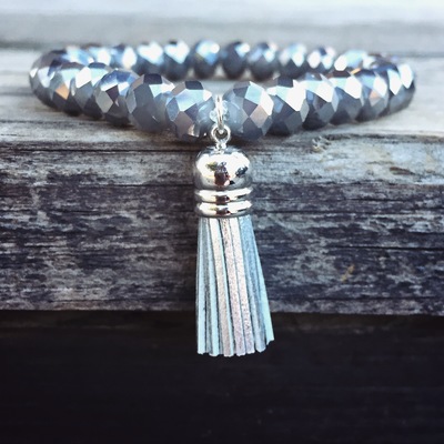 Silver tassel crystal bracelet - Thumbnail 4