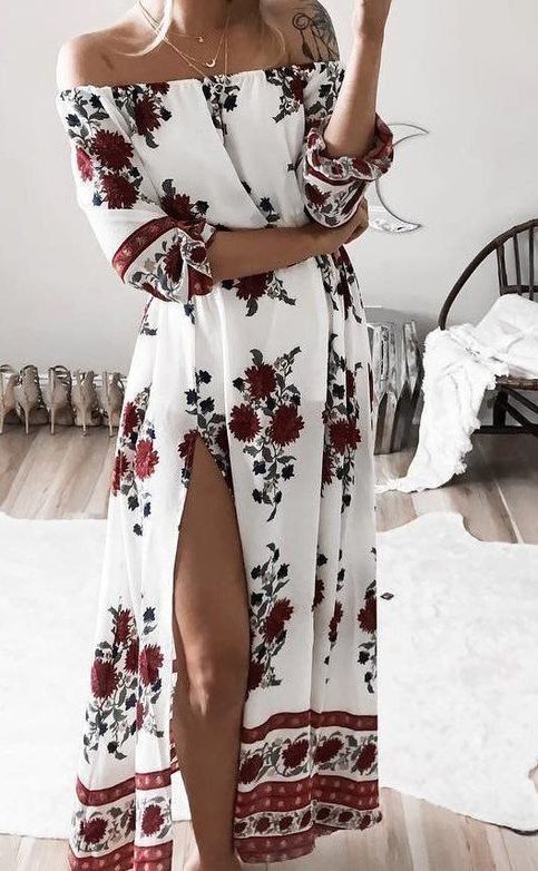 Bohemian Maxi Off Shoulder Dress