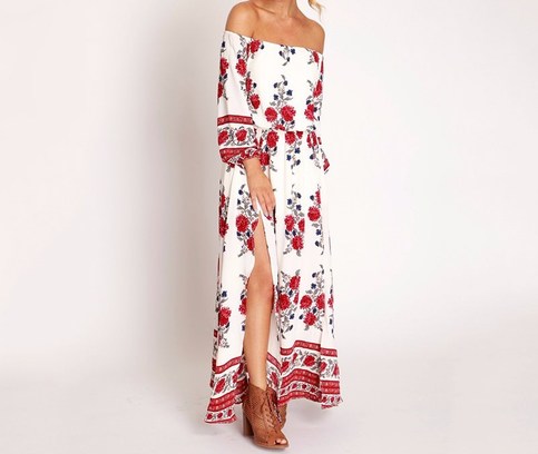 Bohemian Maxi Off Shoulder Dress