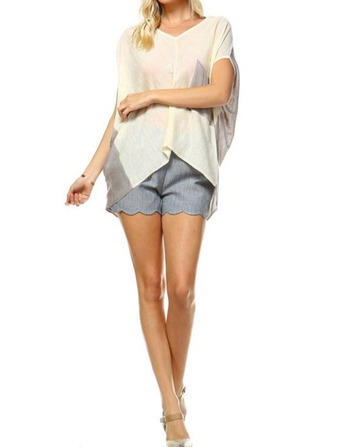 Colorblock V Neck Tunic With Contrast Pocket