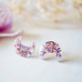 Real Dried Flowers and Resin Moon Stud Earrings in Purples-1