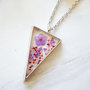 Real Pressed Flower and Resin Necklace Silver Triangle in Purple and Magenta-1