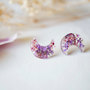 Real Dried Flowers and Resin Moon Stud Earrings in Purples-2