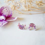 Real Dried Flowers and Resin Moon Stud Earrings in Purples-3