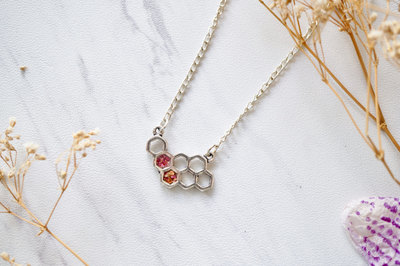 Real Dried Flowers in Honeycomb Resin Necklace in Magenta Mix