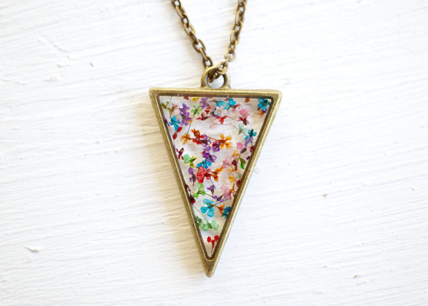 Real Pressed Flower and Resin Necklace in Party Mix (Reds, Oranges, Yellows, Greens, Blues, Purples, and Pinks Mix)