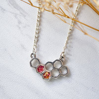 Real Dried Flowers in Honeycomb Resin Necklace in Magenta Mix - Thumbnail 1