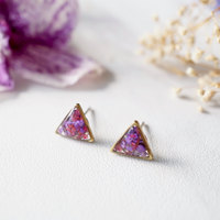 Real Dried Flowers and Resin Stud Earrings in Purple and Magenta Mix - Thumbnail 1