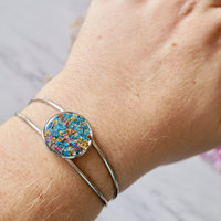 Real Dried Flowers and Resin Bracelet in Blue Party Mix - Thumbnail 1