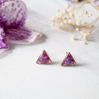 Real Dried Flowers and Resin Stud Earrings in Purple and Magenta Mix - Thumbnail 2