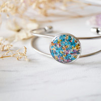 Real Dried Flowers and Resin Bracelet in Blue Party Mix - Thumbnail 2