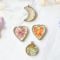 Real Dried Flowers in Resin Heart Necklace in Red Yellow Mix - Thumbnail 3