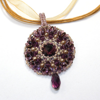 Purple Crystal Pendant on Ribbon Necklace - Thumbnail 1