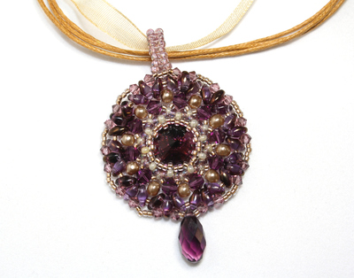 Purple Crystal Pendant on Ribbon Necklace