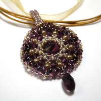 Purple Crystal Pendant on Ribbon Necklace - Thumbnail 3