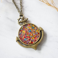 Real Dried Flowers in Resin Anchor Necklace in Party Mix - Thumbnail 3