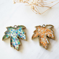 Real Pressed Flower and Resin Necklace Maple Leaf in Blue Purple Green - Thumbnail 1