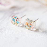 Real Dried Flowers and Resin Cat Stud Earrings in Party Mix - Thumbnail 2
