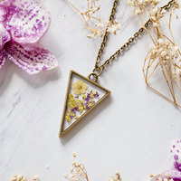 Real Dried Flowers in Resin Necklace Purple Yellow Mix - Thumbnail 1