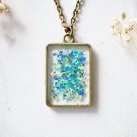Real Pressed Flower and Resin Necklace in Teal Mint Blue Mix - Thumbnail 3