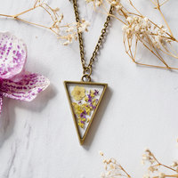 Real Dried Flowers in Resin Necklace Purple Yellow Mix - Thumbnail 2