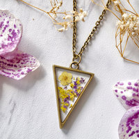 Real Dried Flowers in Resin Necklace Purple Yellow Mix - Thumbnail 3