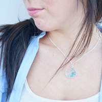 Real Starfish and Pressed Flower in Resin Necklace in Blues Mix - Thumbnail 3