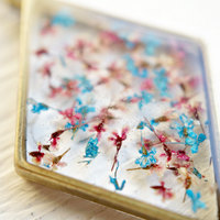 Real Pressed Flower and Resin Moon Necklace in Blues, Pinks, and Whites. - Thumbnail 2