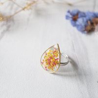 Real Pressed Flower and Resin Ring in Reds and Yellows Mix - Thumbnail 4