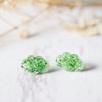 Real Dried Flowers and Resin Cloud Stud Earrings in Green - Thumbnail 3