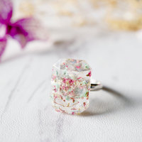 Real Pressed Flower and Resin Ring in Mint Magenta White - Thumbnail 1