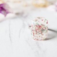 Real Pressed Flower and Resin Ring in Mint Magenta White - Thumbnail 3