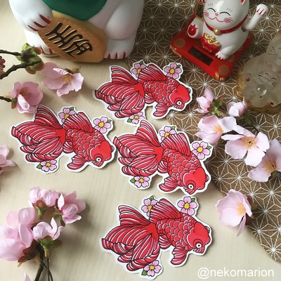 Fish Red Sakura - Stickers