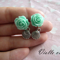 Rose and seashells earrings - Thumbnail 1