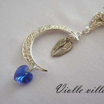 Moon and wings necklace