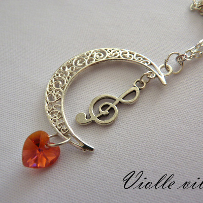 Moon and music necklace