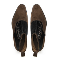 HANDMADE BLACK CLASS BROWN BUTTONS SUEDE ANKLE BOOTS - Thumbnail 1