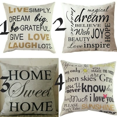 Decorative pillow covers - inspirational pillow cases - home sweet home - you are my sunshine - live love laugh - dream believe wish - 18x18