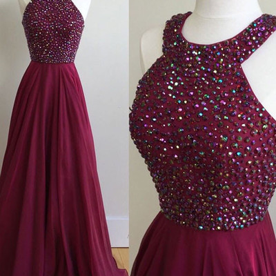  burgundy chiffon long prom dress with beading ,burgundy evening dresses