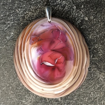 Salmon Pink and Cinnabar Glass Pendant