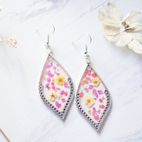 Real Pressed Flowers and Resin Earrings in Red Orange Pink Yellow - Thumbnail 1