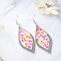 Real Pressed Flowers and Resin Earrings in Red Orange Pink Yellow - Thumbnail 3