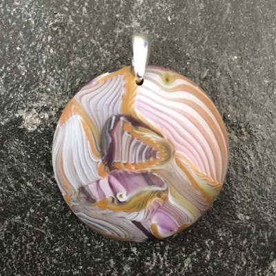 Salmon Pink and Cinnabar Glass Satin Finish Pendant