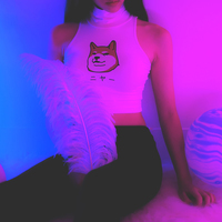 SHIBA INU SLEEVELESS TURTLENECK CROP TANK - Thumbnail 3