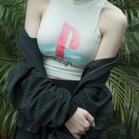 SWIMMING POOL SLEEVELESS TURTLENECK CROP TANK - Thumbnail 1