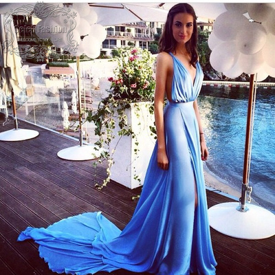  simple blue long prom dress,blue evening dress