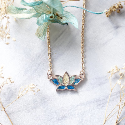 Real pressed flowers and resin necklace rose gold ombre lotus flower
