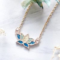 Real Pressed Flowers and Resin Necklace Rose Gold Ombre Lotus Flower - Thumbnail 1