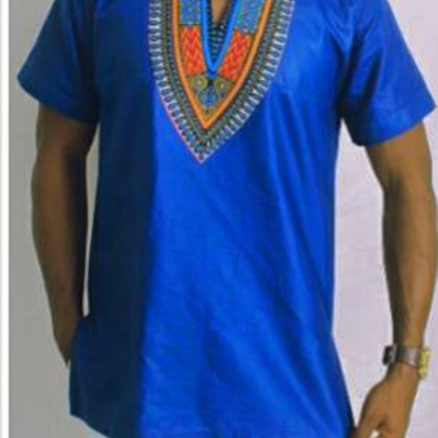 Blue men's dashiki short sleeve shirt african clothing men's wear