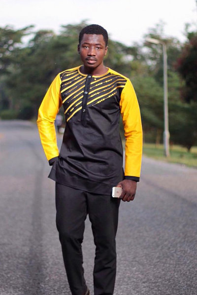 Yellow and Black Men's Long Sleeves Shirt and Pants African Clothing Men's Wear